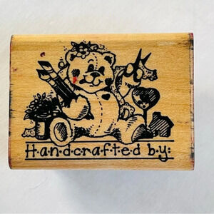 Bear Handcrafted By  Rubber Stamp Wood Mounted 1.5 x 2 In Scrapbooking Art